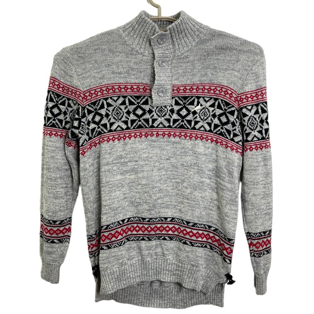 Staple Pigeon Brand Mens Gray Nordic Henley Sweater Toggles Size Large